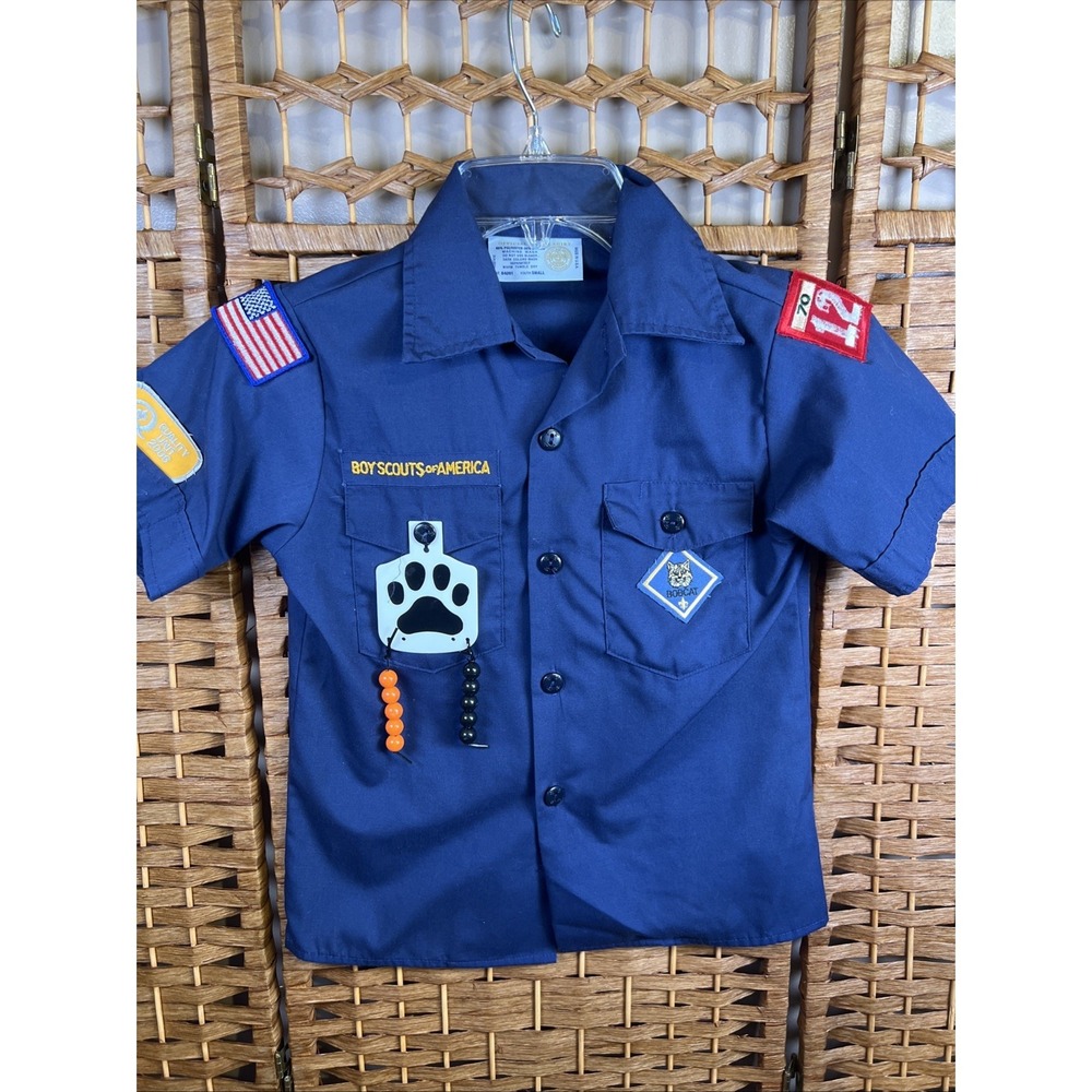 VTG Boy Scouts Of America Cub Scout Shirt Youth S Blue Uniform Patches Bobcat